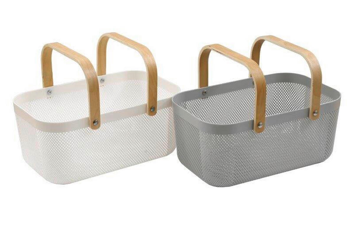 KOSÁR - fehér/szürke, Basics, műanyag/fa (24.5/19/40cm)