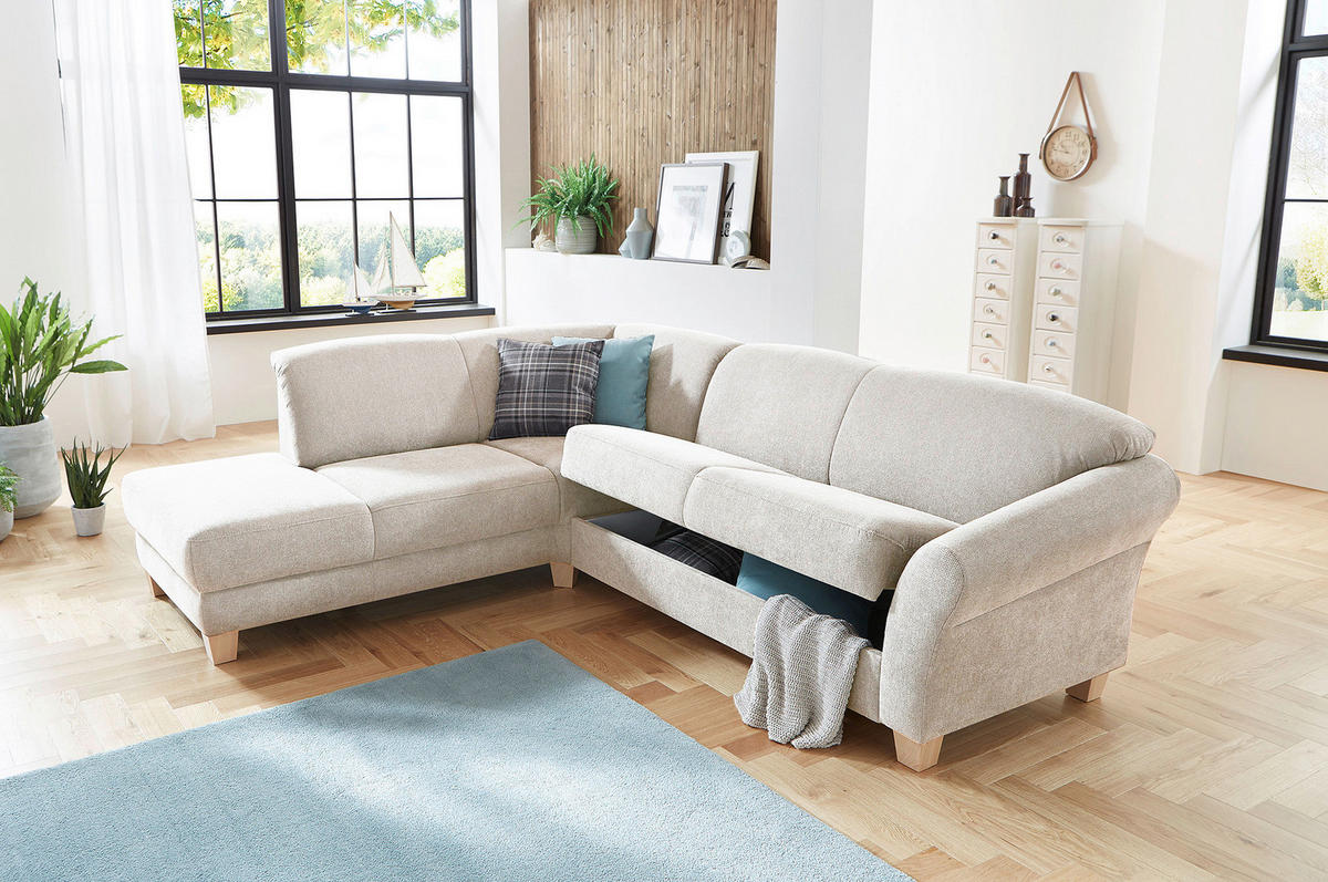 ECKSOFA in Flachgewebe Creme  - Creme/Naturfarben, Konventionell, Holz/Textil (212/257cm) - Sit & More