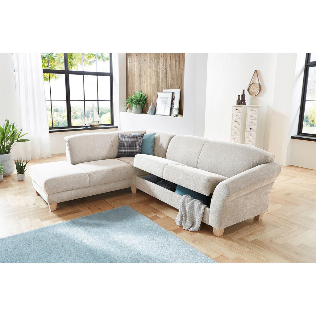 Thumbnail - Sit & More Ecksofa, Creme, Textil, Buche, 6-Sitzer, Ottomane links, L-Form, 257x212 cm, Goldenes M, DGM-Klimapakt, Made ...