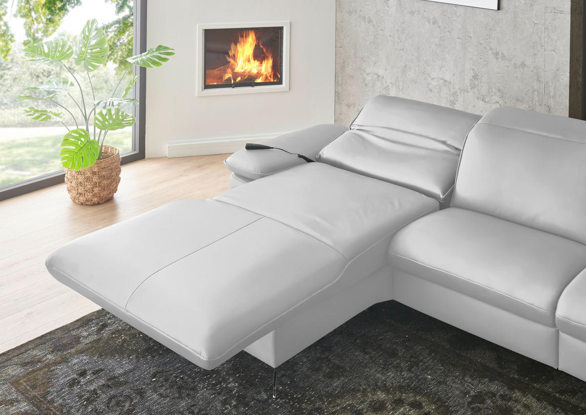 ECKSOFA  Echtleder Weiss  - Weiss/Schwarz, Design, Leder/Metall (169/307cm) - Beldomo Premium
