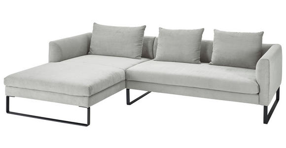 ECKSOFA  in Feincord Hellgrau  178/284 cm  - Hellgrau/Schwarz, KONVENTIONELL, Textil/Metall (178/284cm) - Hom`in