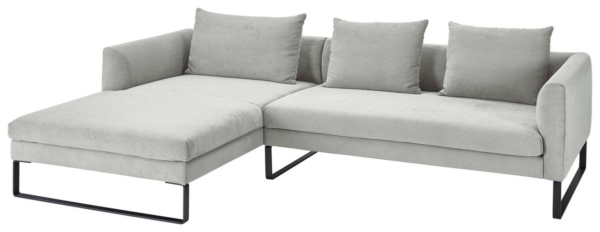 ECKSOFA in Feincord Hellgrau  - Hellgrau/Schwarz, Konventionell, Textil/Metall (178/284cm) - Hom`in