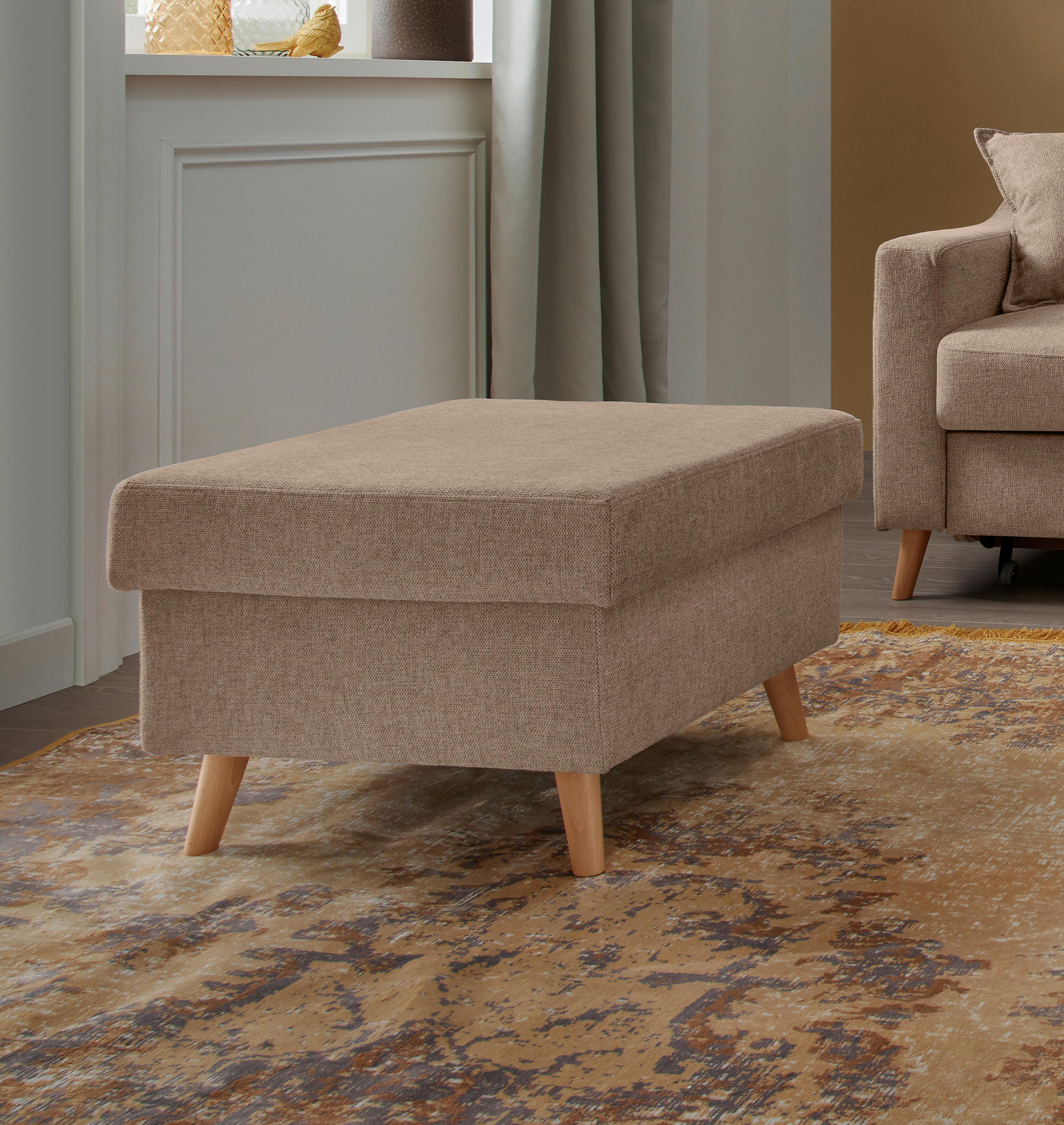HOCKER Textil Hellbraun  - Hellbraun/Naturfarben, Design, Holz/Textil (61/43/61cm) - P & B