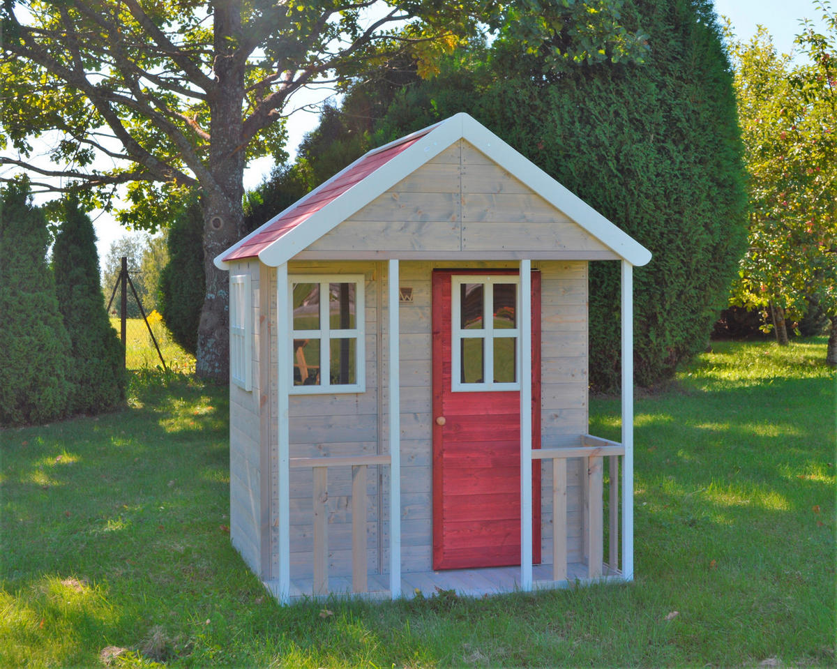 SPIELHAUS 120/155/120 cm  - Rot/Naturfarben, KONVENTIONELL, Holz (120/155/120cm)