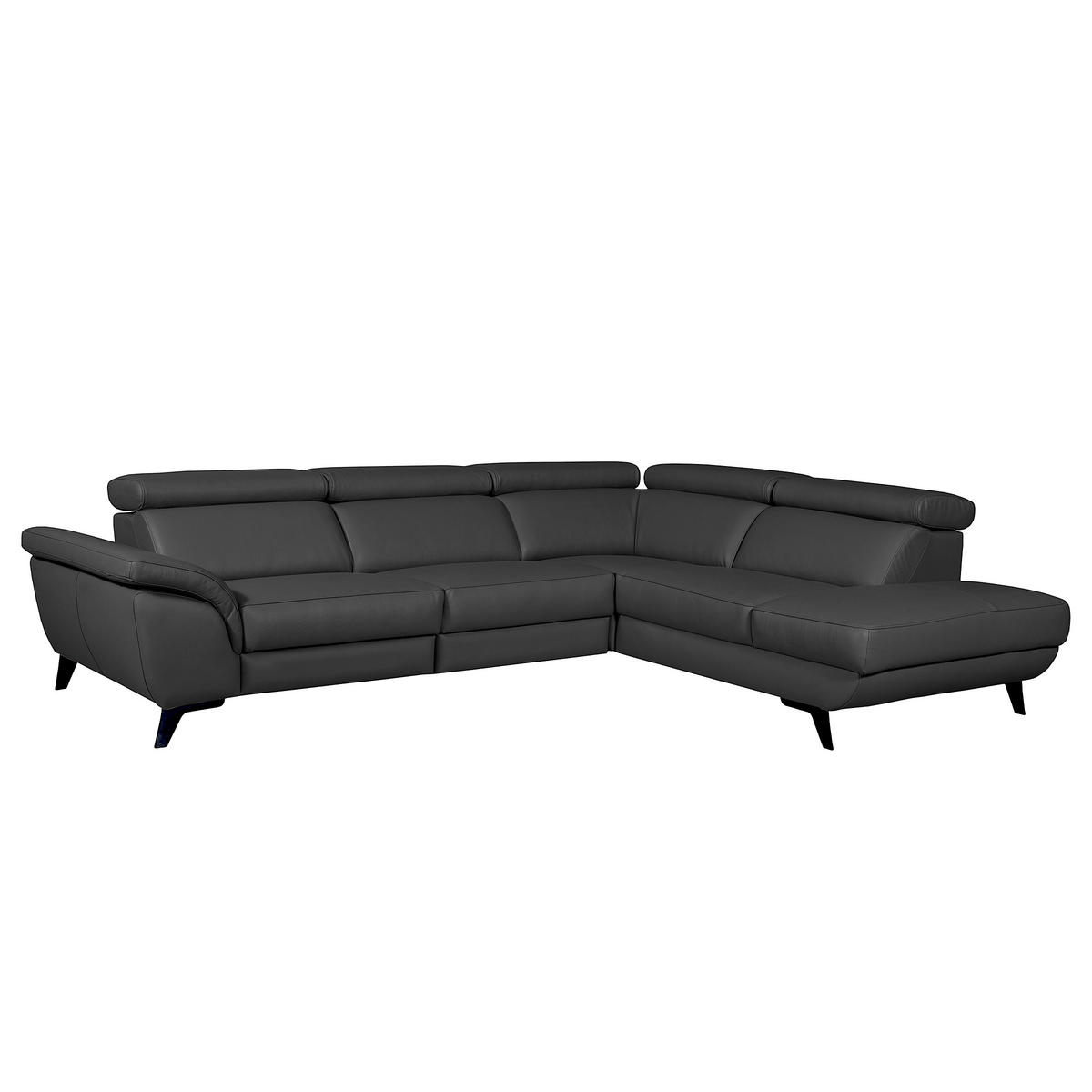 ECKSOFA DALLAS in Echtleder Schwarz  228/283 cm  - Schwarz, Design, Leder/Metall (228/283cm) - Livetastic