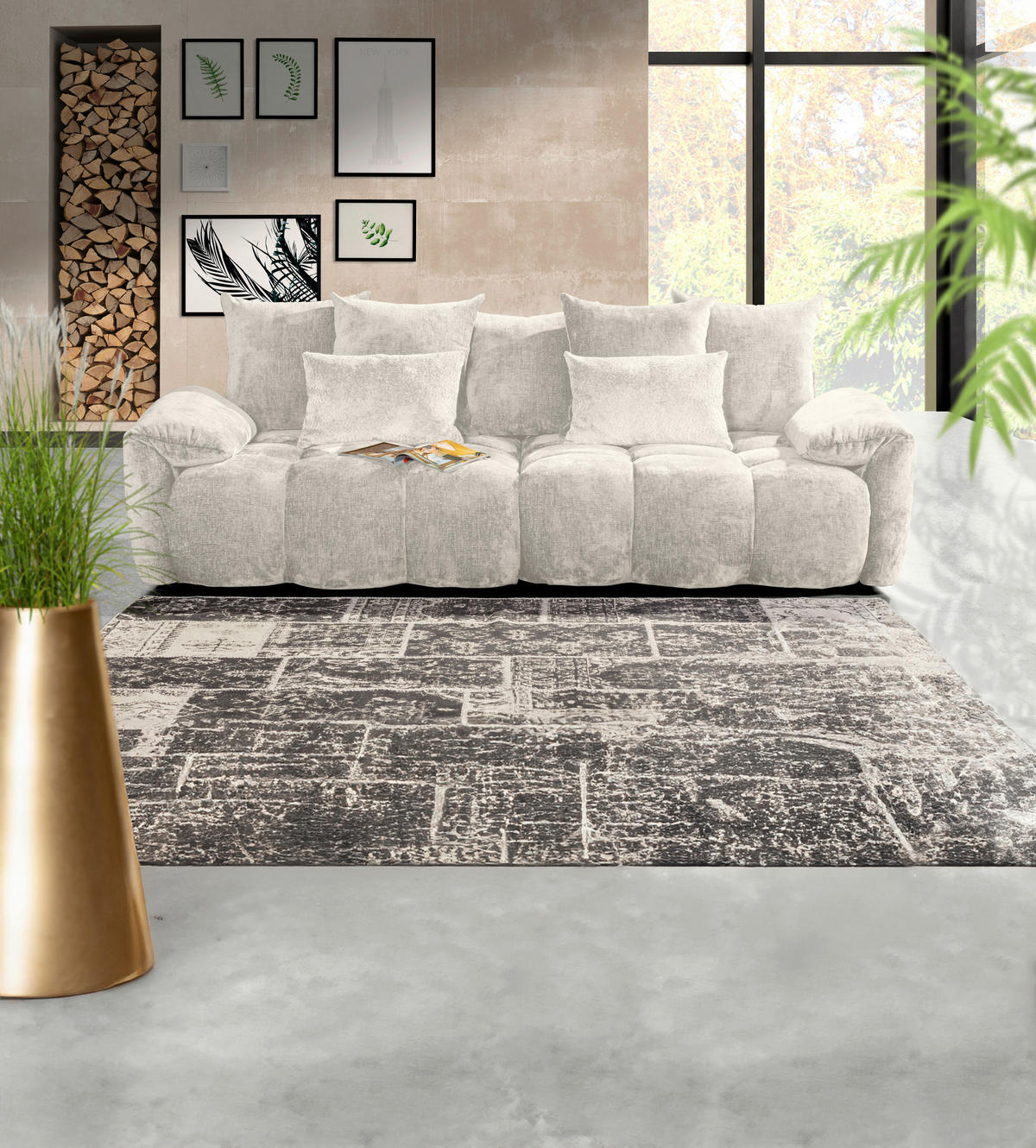 BIGSOFA in Chenille Beige  - Beige/Schwarz, Design, Kunststoff/Textil (265/67/130cm) - home24
