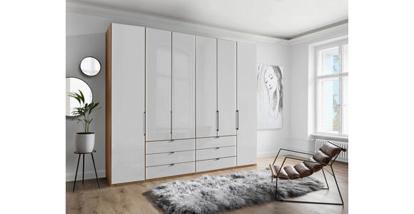 FALTTÜRENSCHRANK 250/216/58 cm 6-türig Weiß, Eiche Bianco - Schieferfarben/Eiche Bianco, KONVENTIONELL, Glas/Holzwerkstoff (250/216/58cm) - Dieter Knoll