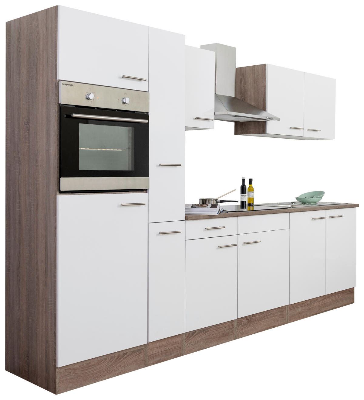 KÜCHENLEERBLOCK 300/205/60 cm   in Weiß, Eichefarben  - Eichefarben/Silberfarben, Basics, Holzwerkstoff/Metall (300/205/60cm) - Respekta