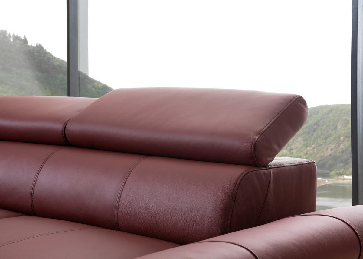 ECKSOFA Bordeaux Echtleder  - Bordeaux/Schwarz, Design, Leder/Metall (213/268cm)
