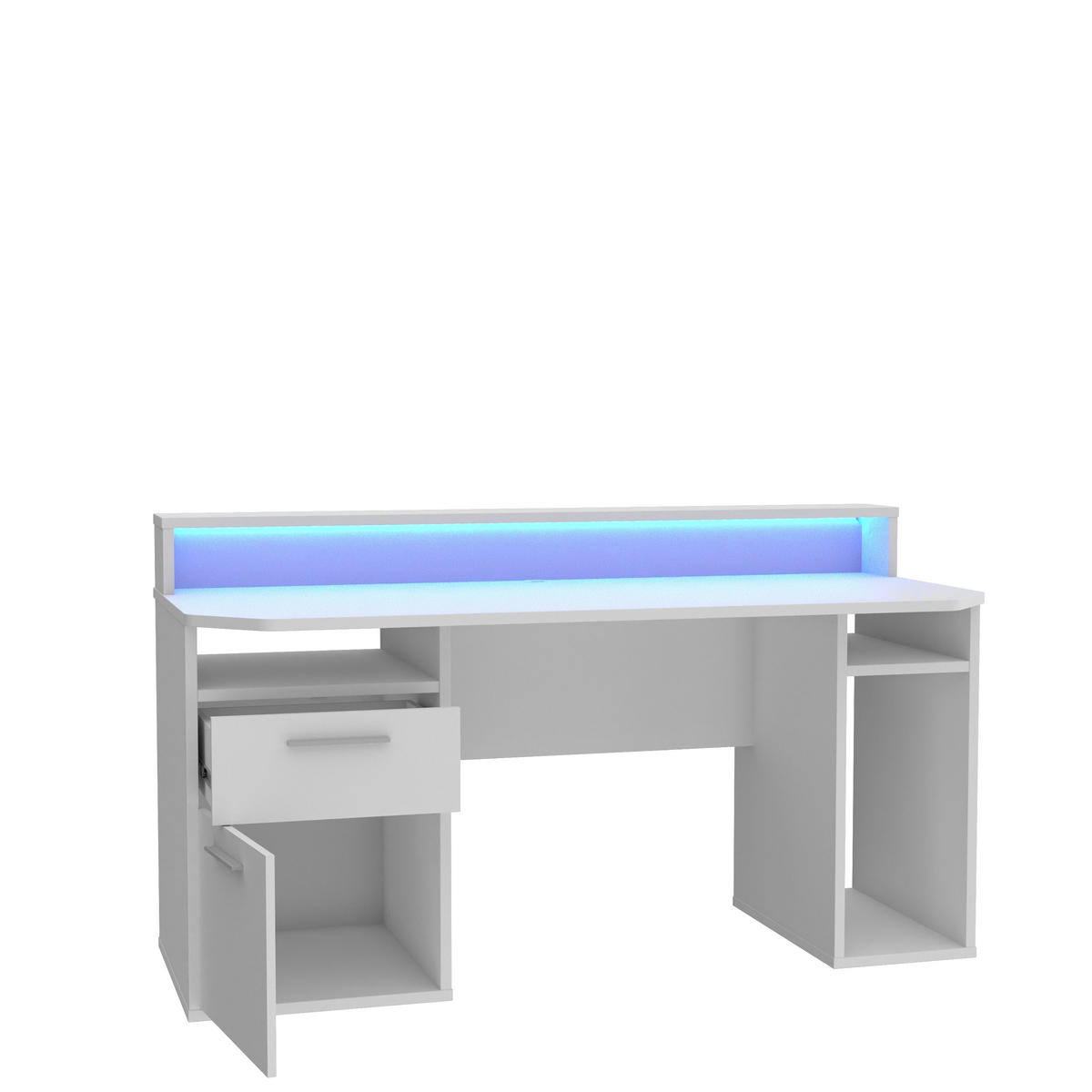 GAMING MIZA kovina, umetna masa, leseni material bela  - bela/barve aluminija, Moderno, kovina/umetna masa (160/91/72cm) - MID.YOU