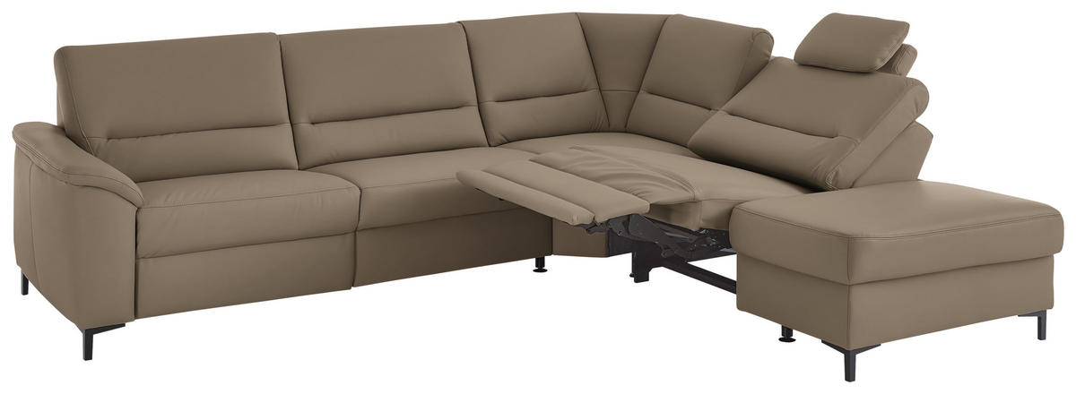 ECKSOFA  in Echtleder Graubraun  290/249 cm  - Graubraun/Schwarz, KONVENTIONELL, Leder/Metall (290/249cm) - Beldomo Premium