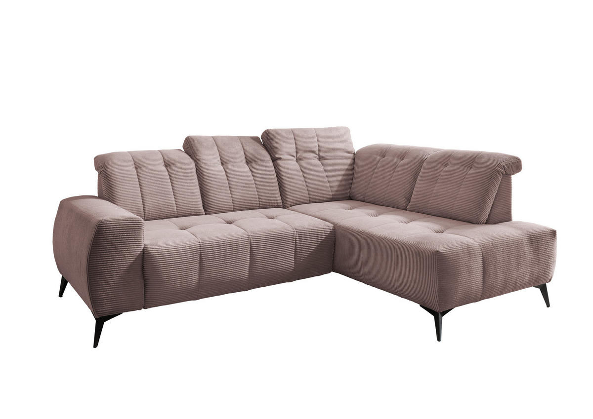 ECKSOFA in Cord Rosa  - Schwarz/Rosa, Modern, Textil/Metall (261/200cm) - Livetastic