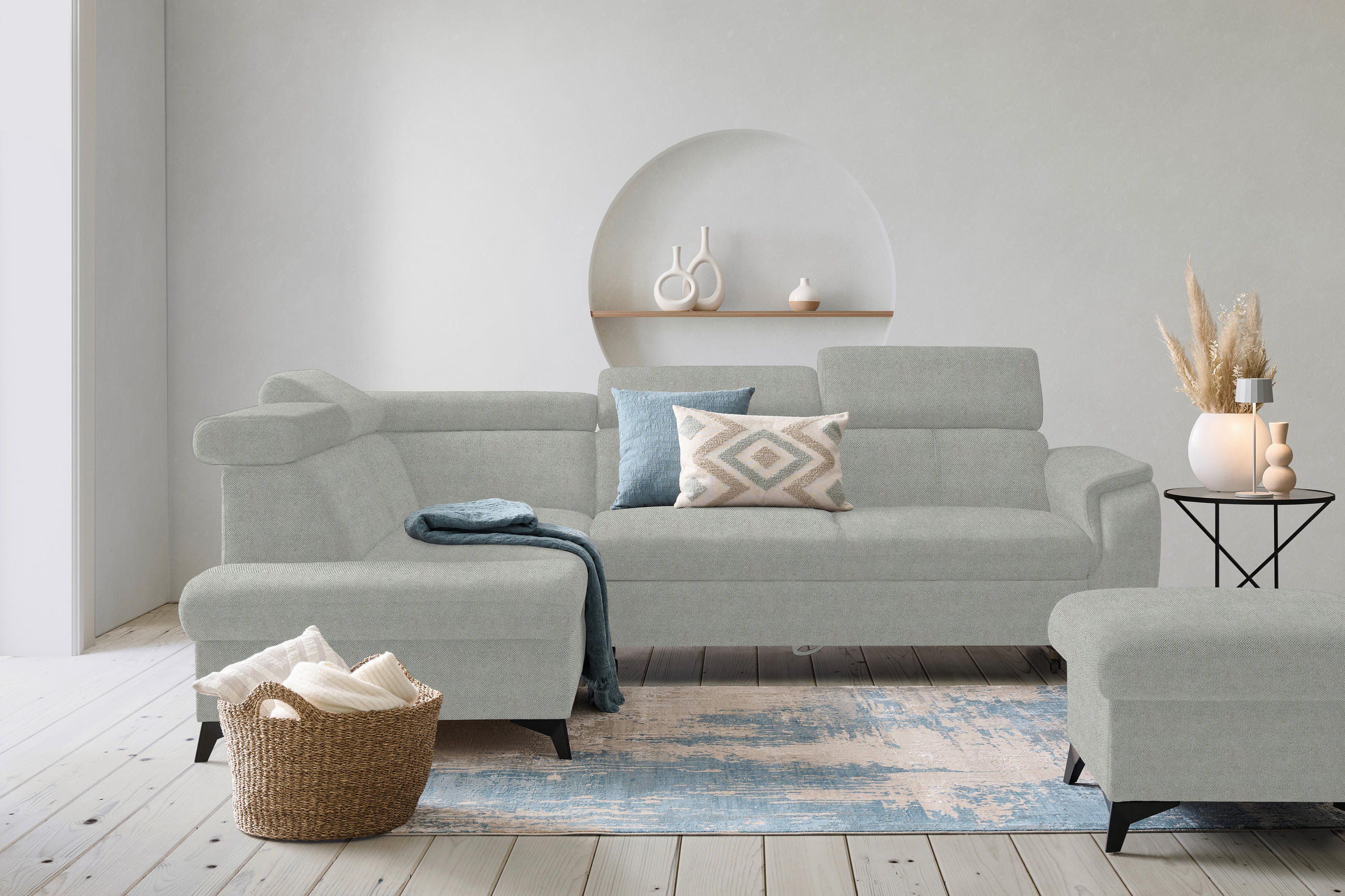ECKSOFA in Webstoff Silberfarben  - Silberfarben/Schwarz, Design, Textil/Metall (203/260cm) - Stylife