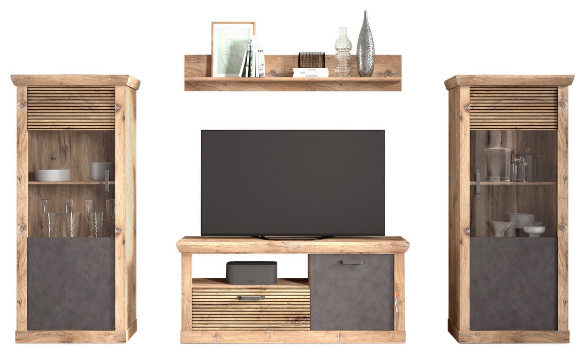 OBÝVACIA STENA, antracitová, farba duba - čierna/farba duba, Konventionell, kompozitné drevo/plast (332/180/40cm) - Livetastic