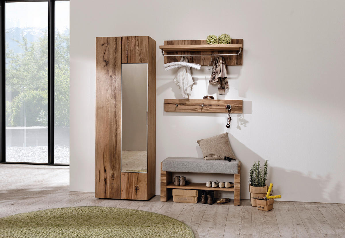 GARDEROBENBANK  in 91/49/38 cm  - Eichefarben/Hellgrau, Natur, Holz/Textil (91/49/38cm) - Voglauer