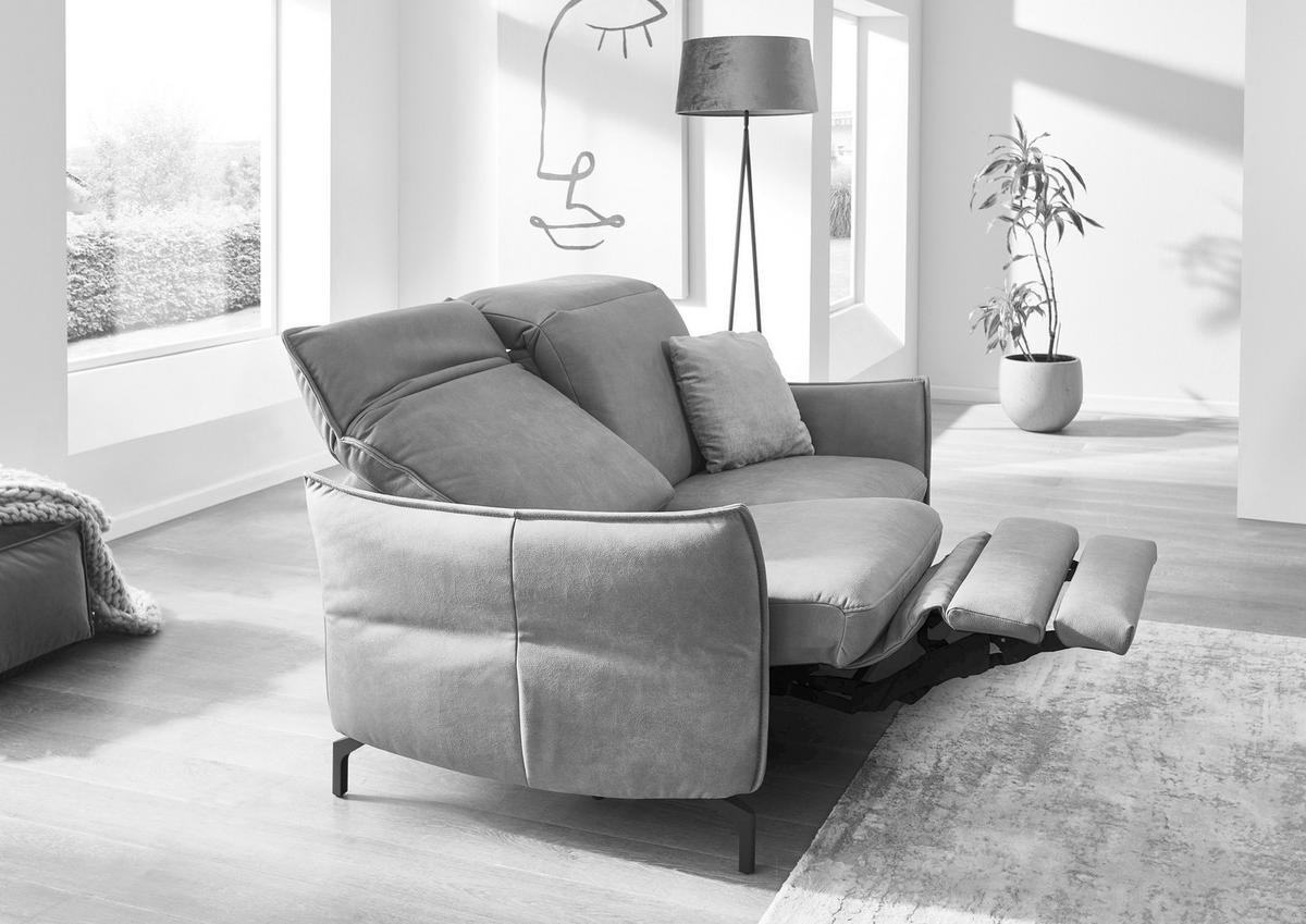 2,5-SITZER in Lederlook (vegan) Hellgrau  - Hellgrau/Nickelfarben, Modern, Textil/Metall (185/89/109cm) - Livetastic