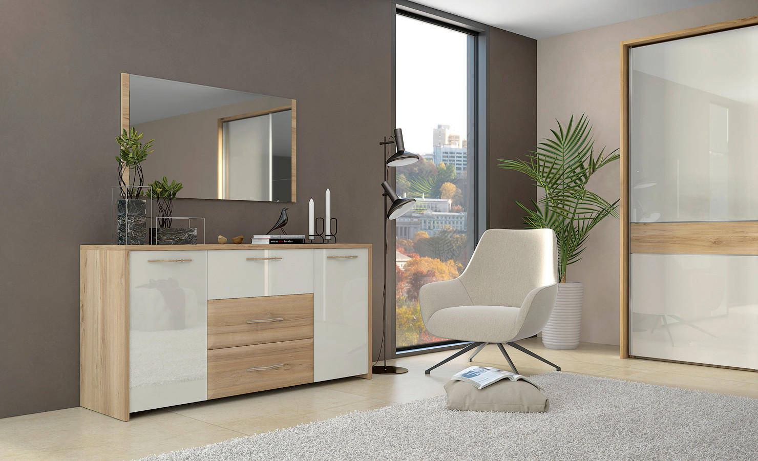 KOMODA  170/83/46 cm  bež  - siva/bež, Dizajnerski, metal/drvo (170/83/46cm)