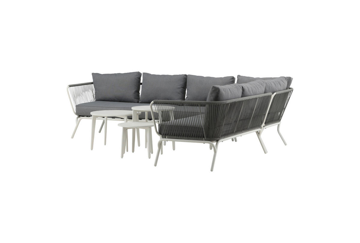 DINING-LOUNGESET  - Weiß/Grau, KONVENTIONELL, Textil/Metall - Gardenson