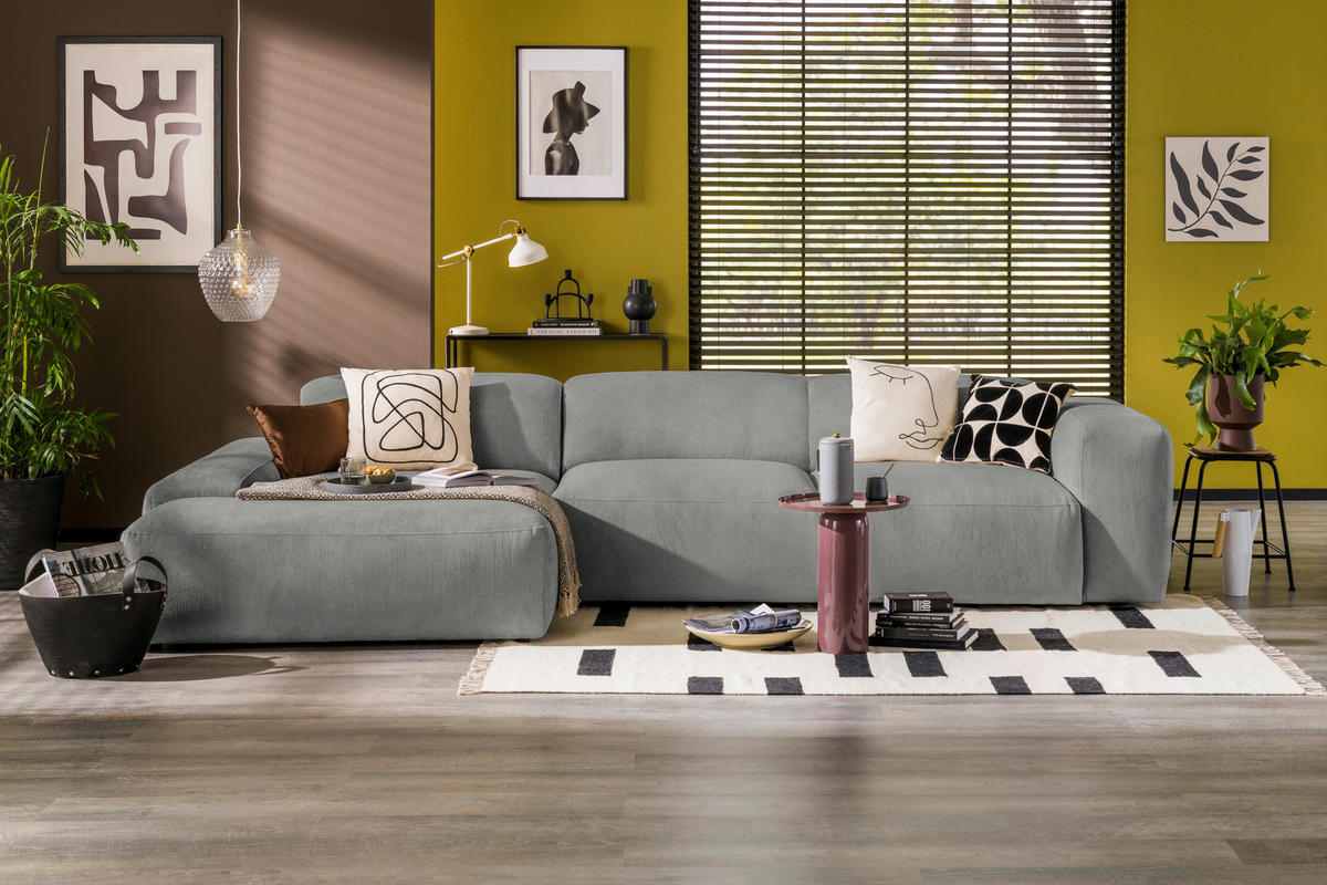 ECKSOFA HANNAH Hellgrau Cord  - Hellgrau/Schwarz, Design, Kunststoff/Textil (170/343cm) - MID.YOU