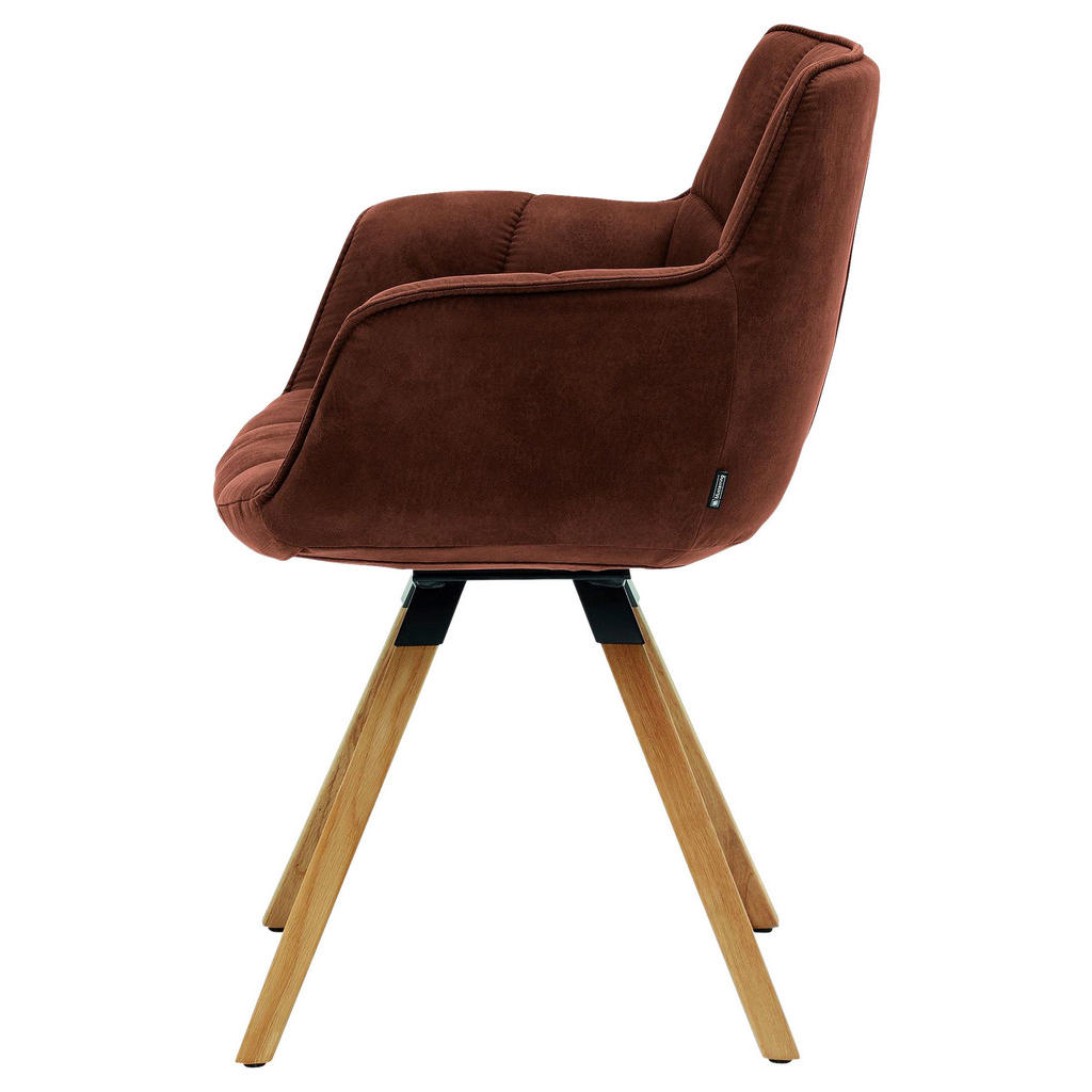 Thumbnail - Musterring Armlehnstuhl, Braun, Kastanien, Textil, Wildeiche, massiv, Stativgestell, 67x85x60 cm, Beinauswahl, Lederausw...