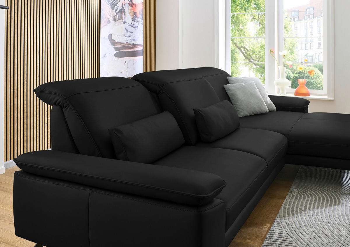 ECKSOFA in Echtleder Schwarz  - Schwarz, Design, Leder/Metall (332/193cm) - Dieter Knoll