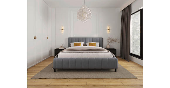 POLSTERBETT gepolstertes Kopfteil, Lattenrost, Bettkasten Hellgrau 180/200 cm  - Hellgrau/Schwarz, Design, Holz/Textil (180/200cm) - Carryhome