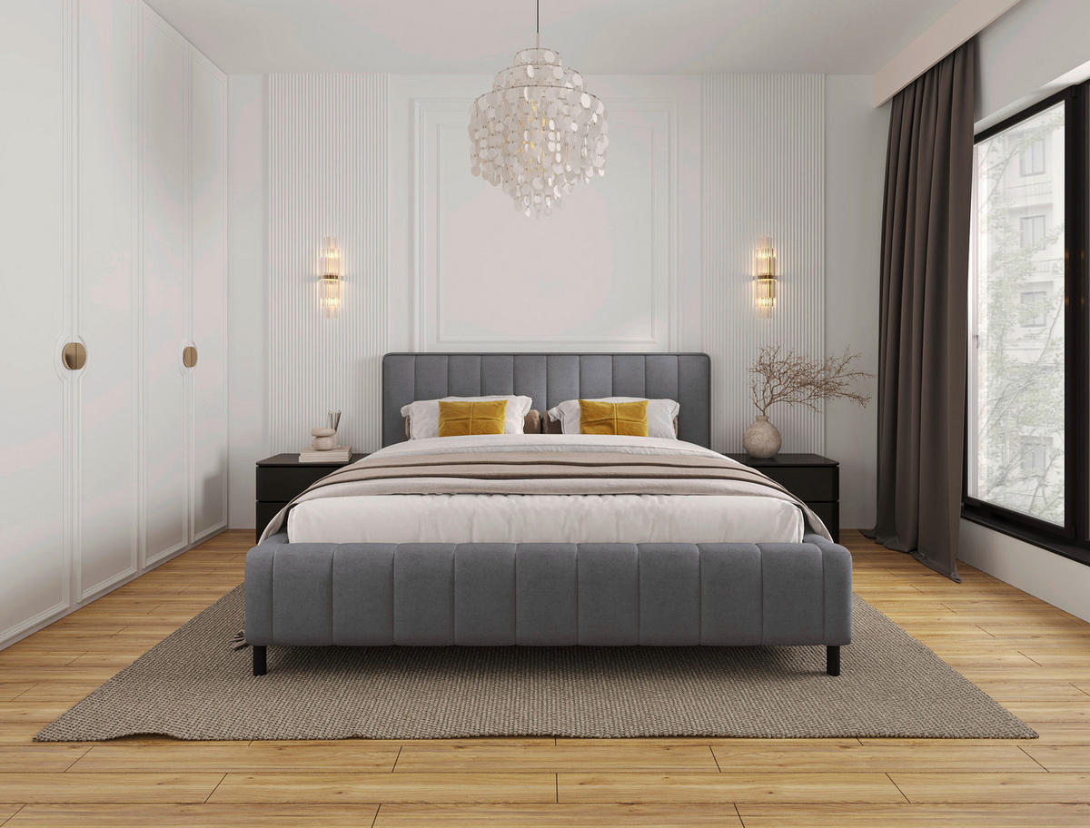 POLSTERBETT 180/200 cm  Hellgrau  - Hellgrau/Schwarz, Design, Holz/Textil (180/200cm) - Carryhome