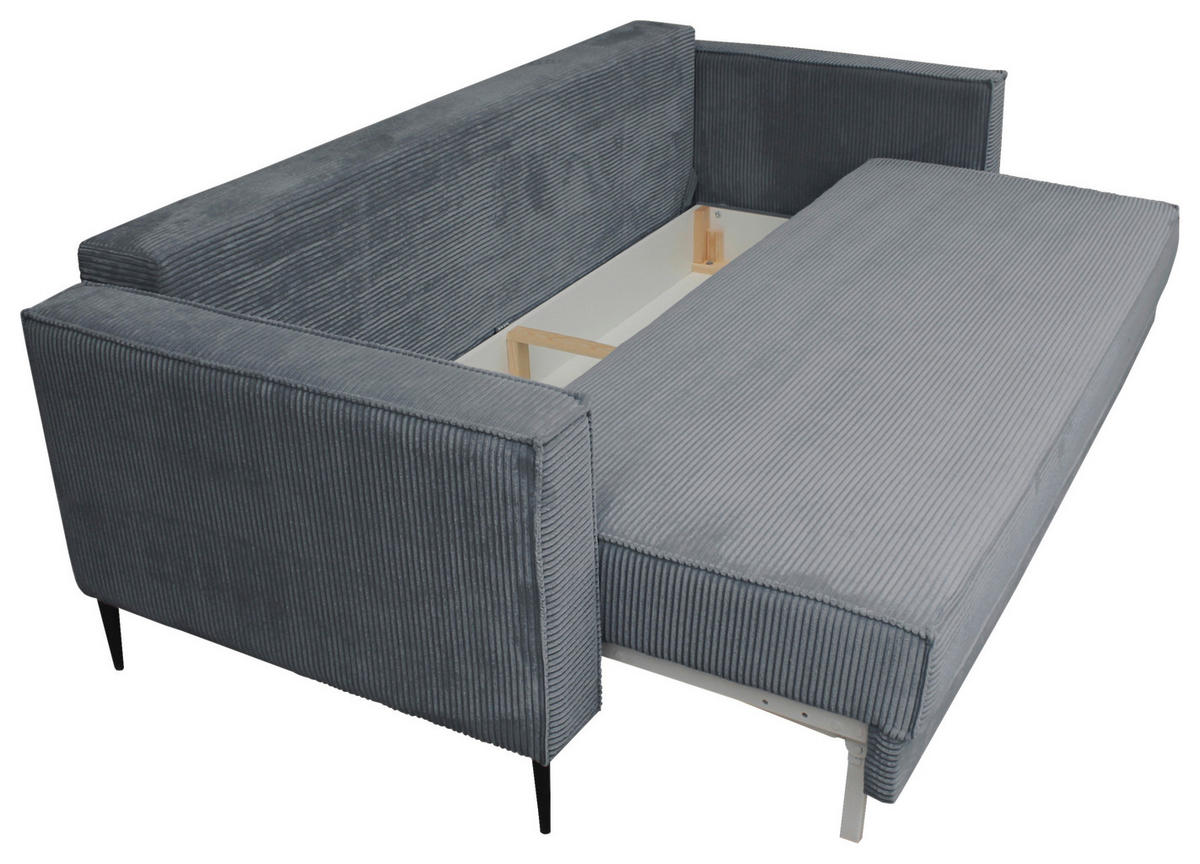 SCHLAFSOFA  mit Liegefunktion, Rücken echt, haustierfreundlicher Bezug Cord Dunkelgrau  - Dunkelgrau/Schwarz, KONVENTIONELL, Textil/Metall (222/93/98cm) - Carryhome