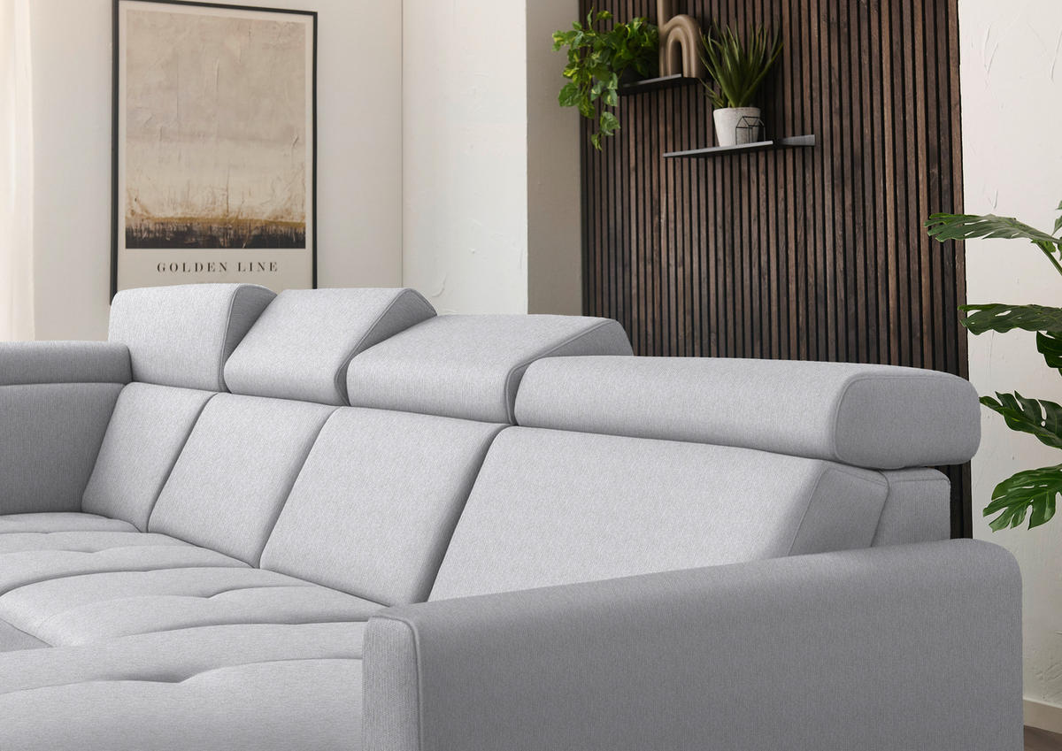 WOHNLANDSCHAFT Flachgewebe Ecru  - Ecru/Schwarz, Konventionell, Textil/Metall (215/333/174cm) - Beldomo System