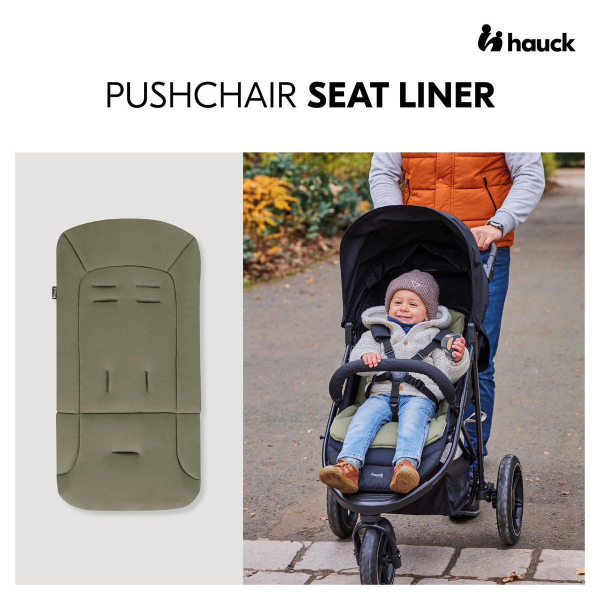 KINDERWAGENEINLAGE Seat Liner  - Olivgrün, Basics, Kunststoff (70/37/3cm) - Hauck
