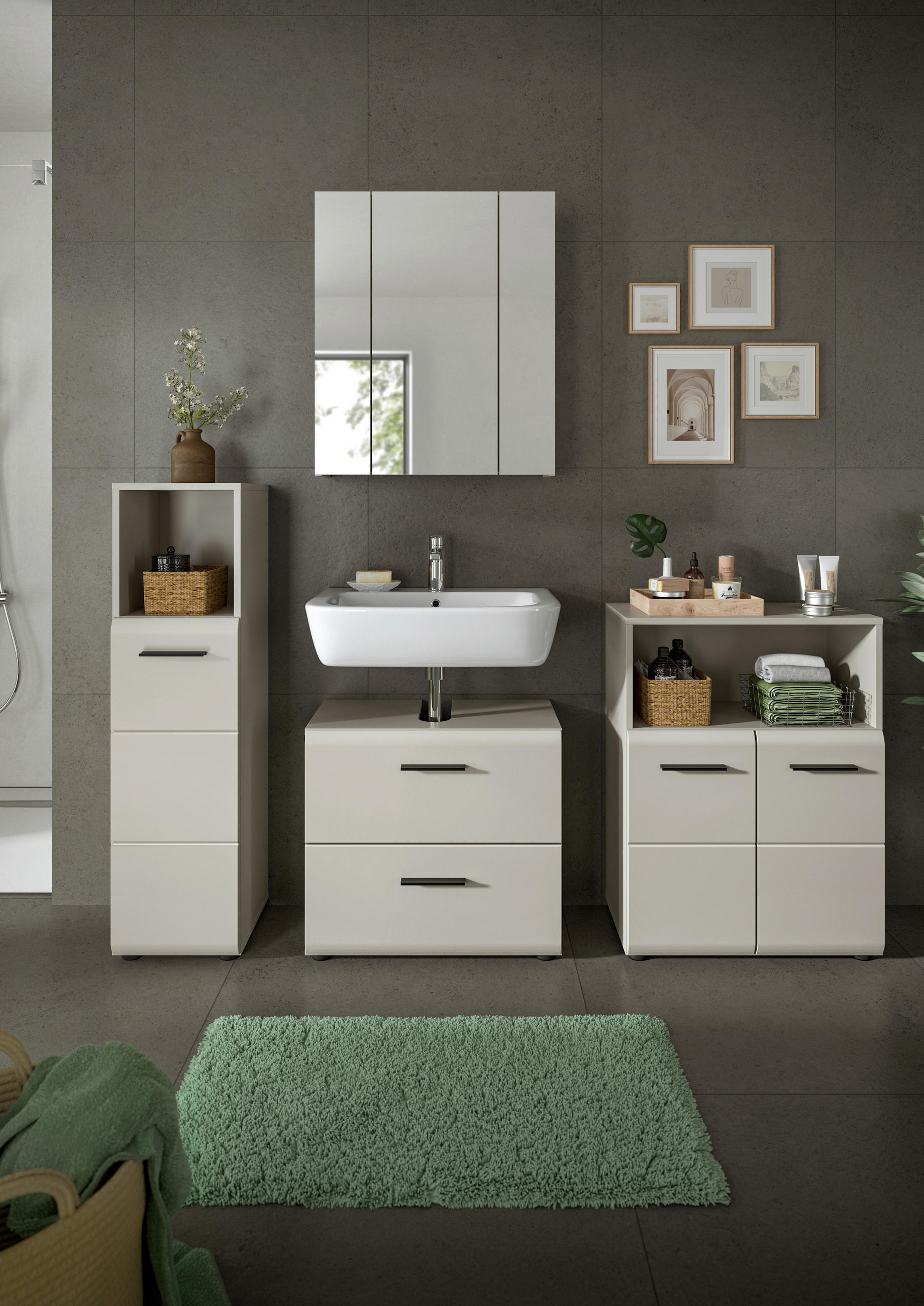 BADEZIMMER 4-teilig  in 150 cm  - Kaschmir/Schwarz, Trend, Glas/Holzwerkstoff (150cm) - MID.YOU