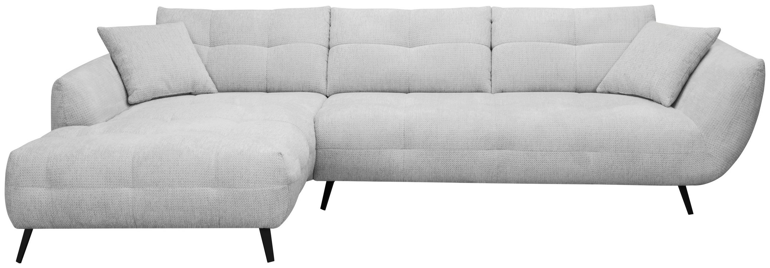 ECKSOFA Hellgrau Chenille Armlehnenkissen, Rücken echt, Sitztiefenverstellung  - Hellgrau/Schwarz, KONVENTIONELL, Textil/Metall (215/320cm) - Hom`in