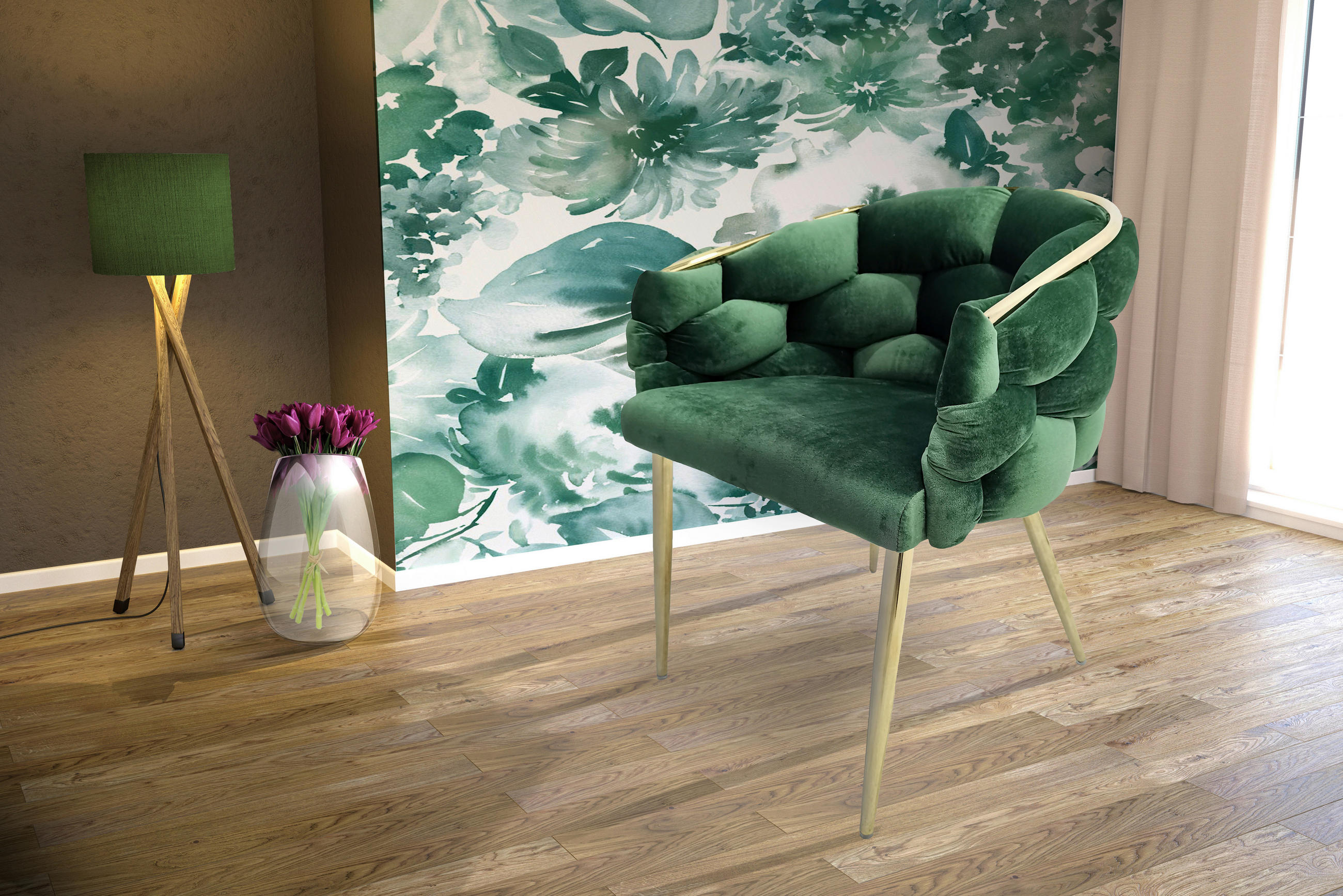 SADA ŽIDLÍ S PODRUČKAMI 2 kusy - zelená/barvy zlata, Moderní, kov/textil (65/79/61cm) - MID.YOU