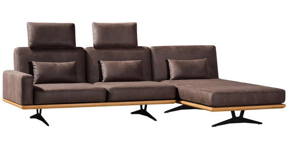 ECKSOFA in Flachgewebe Braun  - Schwarz/Braun, Natur, Textil/Metall (170/326cm) - Valnatura