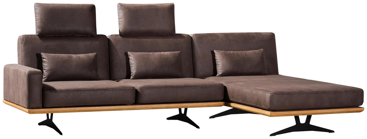 ECKSOFA Braun Flachgewebe  - Schwarz/Braun, Natur, Holz/Textil (326/170cm) - Novel