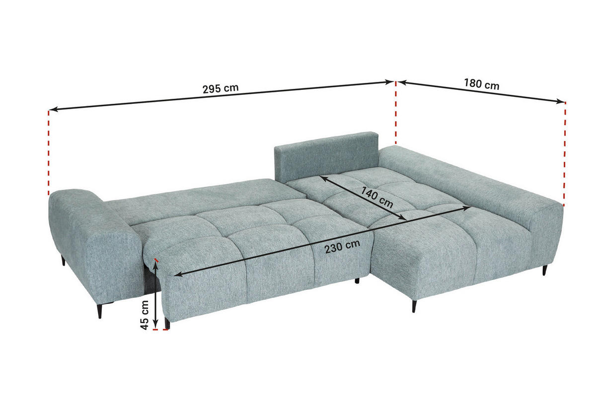 ECKSOFA Hellgrau Flachgewebe  - Hellgrau/Schwarz, KONVENTIONELL, Textil/Metall (180/295cm) - Carryhome
