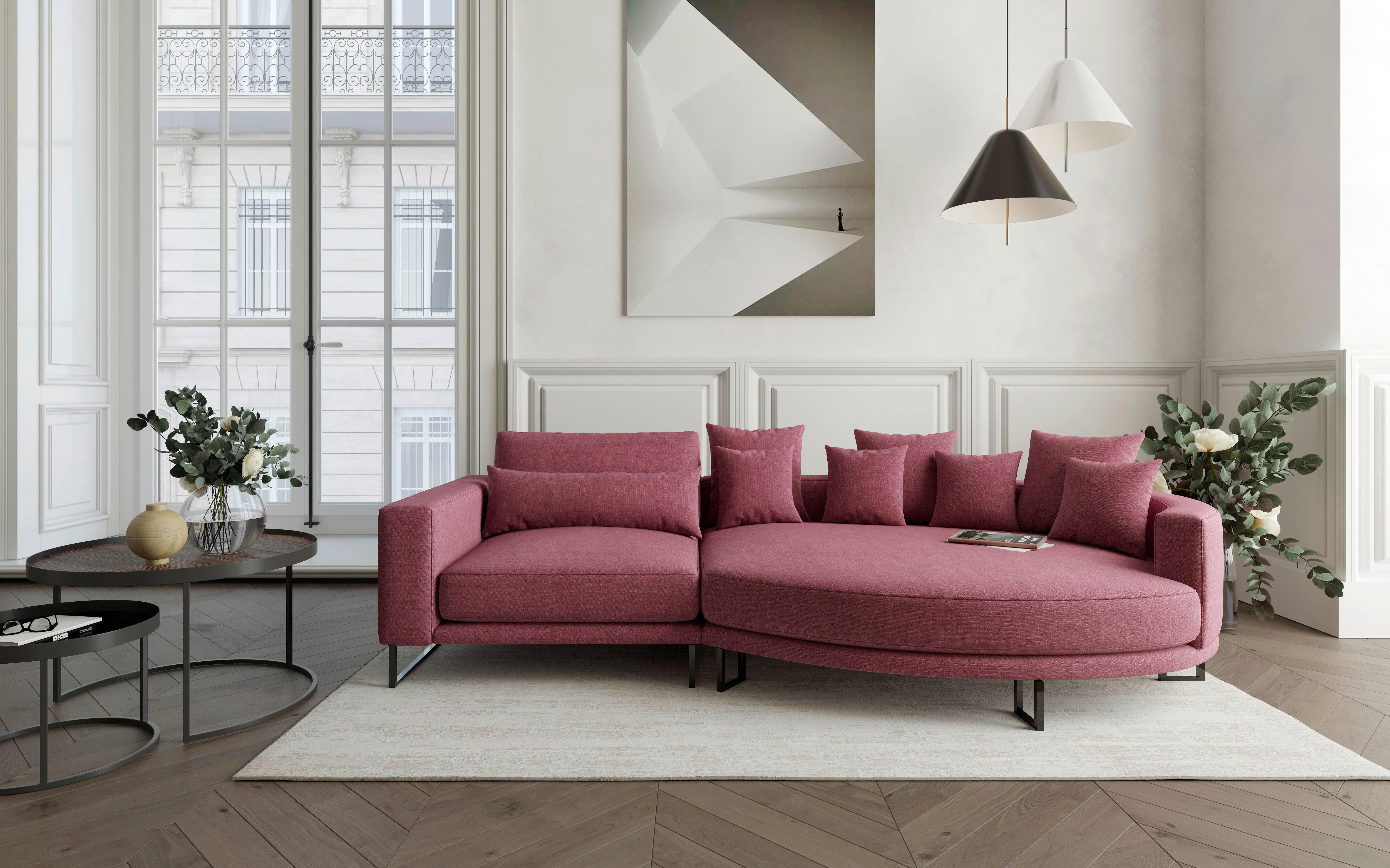 WOHNLANDSCHAFT Pink Flachgewebe  - Pink/Edelstahlfarben, Design, Textil/Metall (283/150cm) - Livetastic