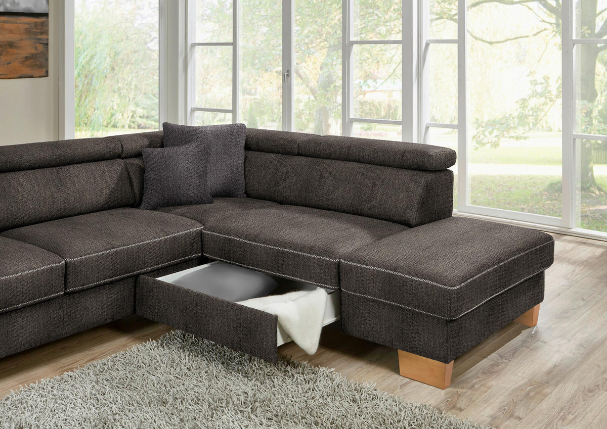 ECKSOFA in Mikrofaser Fango  226/273 cm  - Fango/Eichefarben, Natur, Holz/Textil (226/273cm) - Beldomo System