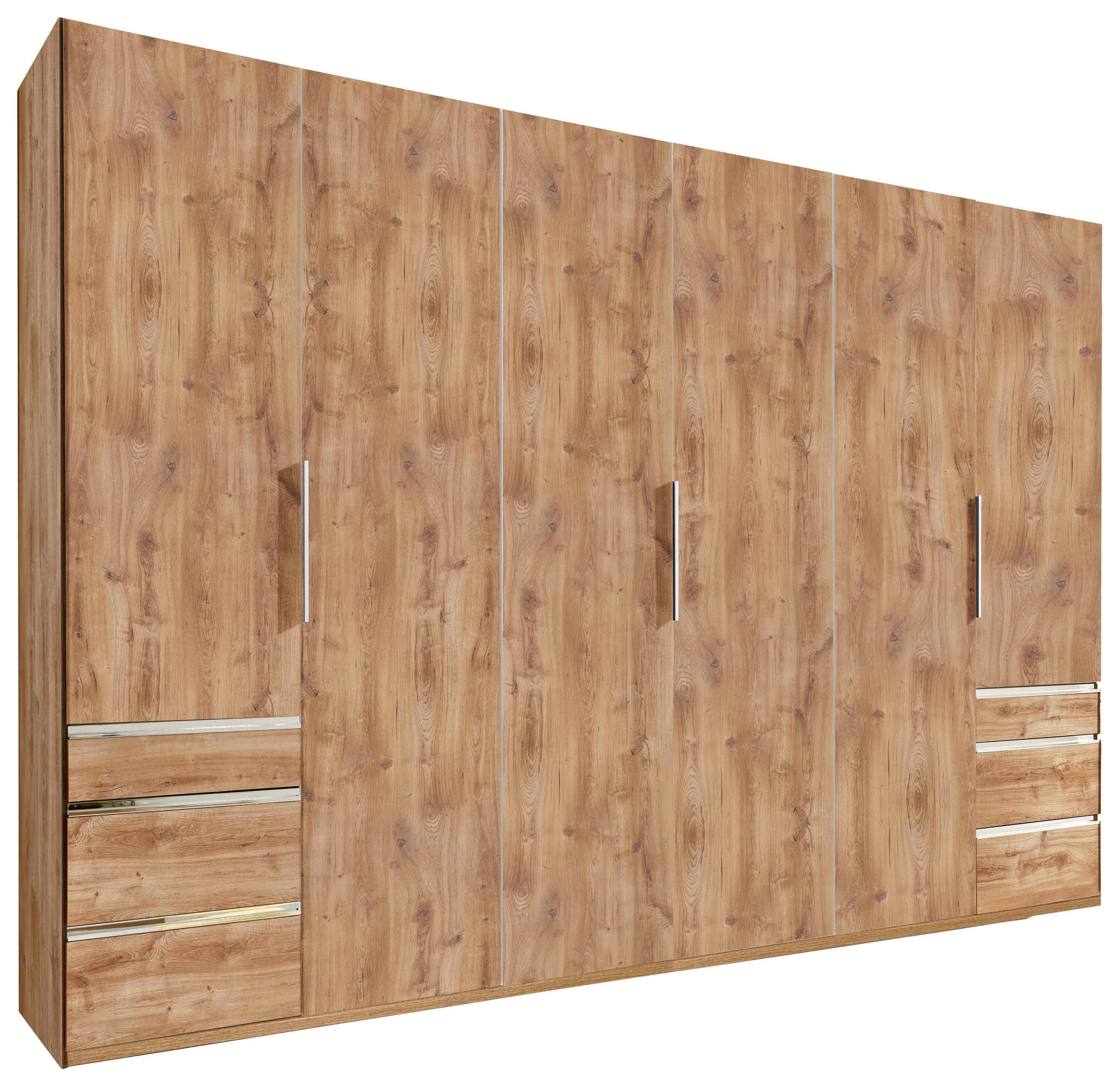 DREHTÜRENSCHRANK 300/216/58 cm,  in Eichefarben, 6-türig  - Chromfarben/Plankeneiche, MODERN, Holzwerkstoff/Metall (300/216/58cm) - MID.YOU