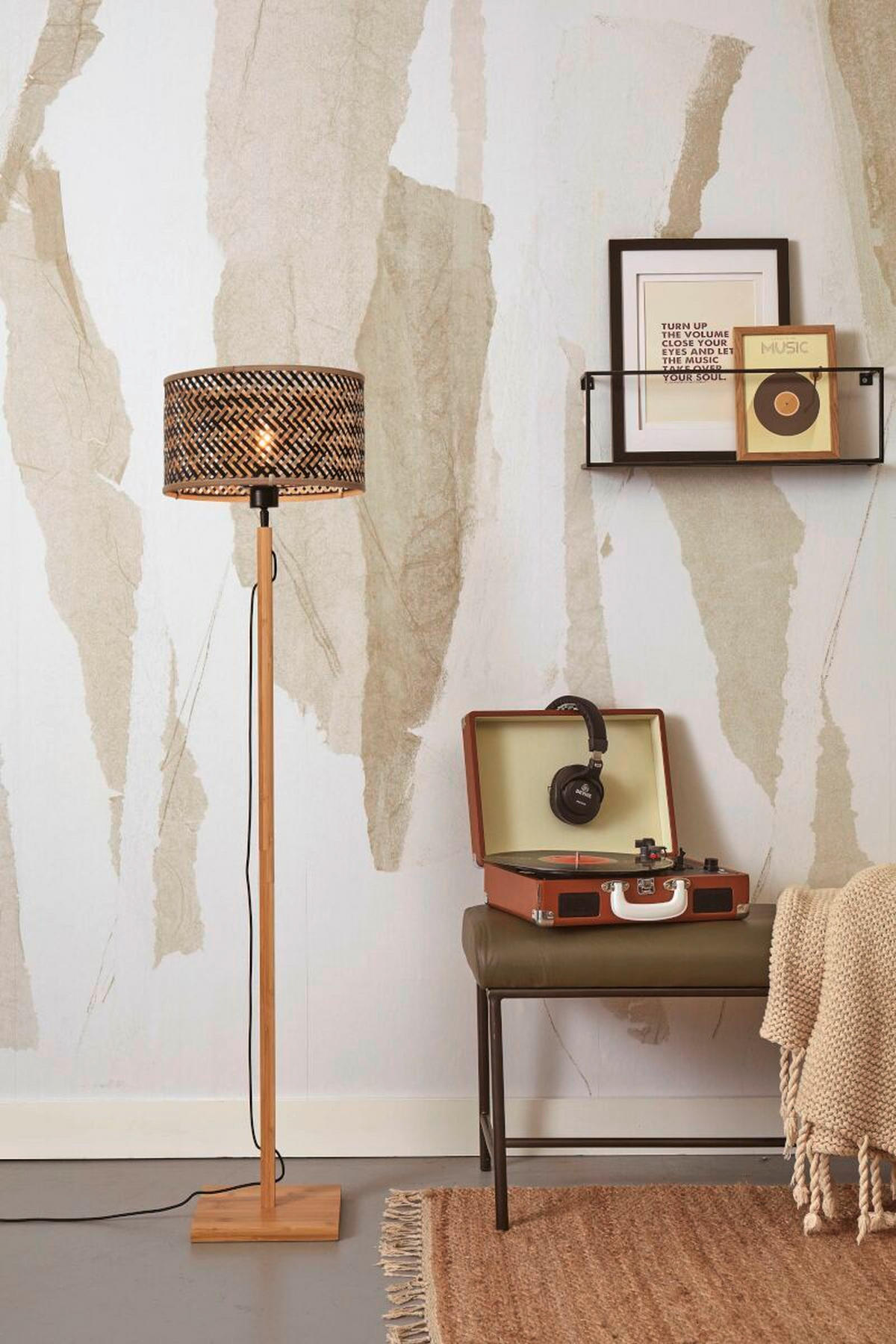 GOLVLAMPA GOOD&MOJO  58/32/150 cm    - svart/naturfärgad, Trend (58/32/150cm) - Good & Mojo