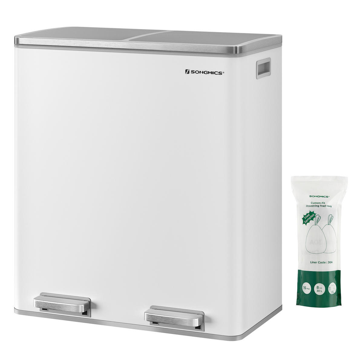 KOŠ NA ODPADKY  60 l - bílá/černá, Basics, kov/plast (58,5/65/32cm)