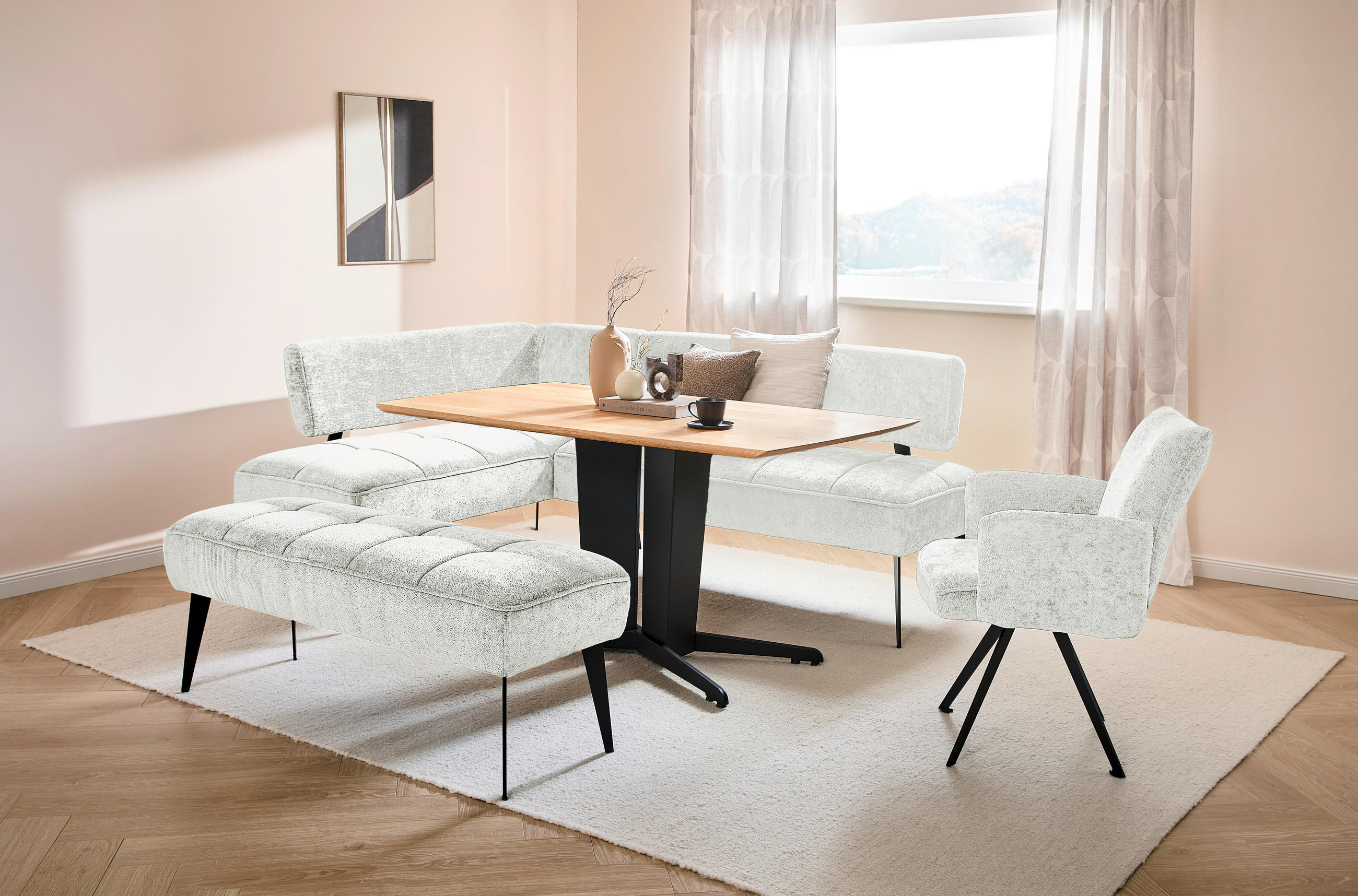 SITZBANK 133/54/47 cm Webstoff Weiß Metall  - Schwarz/Weiß, MODERN, Textil/Metall (133/54/47cm) - Welnova