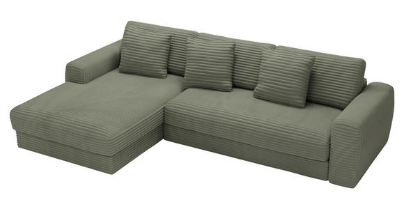 ECKSOFA in Cord Olivgrün  182/302 cm  - Schwarz/Olivgrün, MODERN, Kunststoff/Textil (182/302cm) - Carryhome