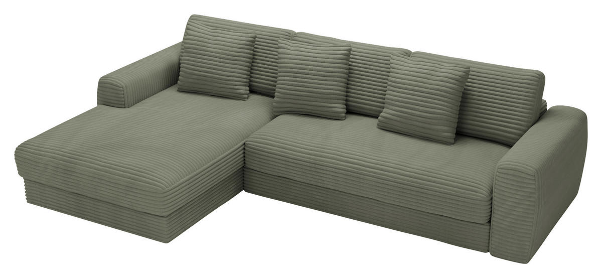 ECKSOFA in Cord Olivgrün  182/302 cm  - Schwarz/Olivgrün, MODERN, Kunststoff/Textil (182/302cm) - Carryhome