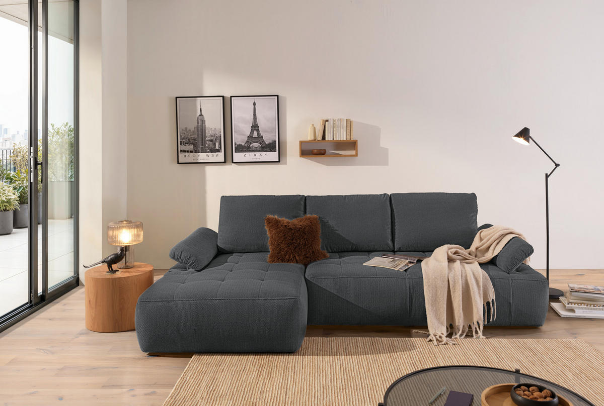 ECKSOFA Dunkelgrau Webstoff  - Dunkelgrau/Schwarz, KONVENTIONELL, Kunststoff/Textil (162/282cm) - Carryhome