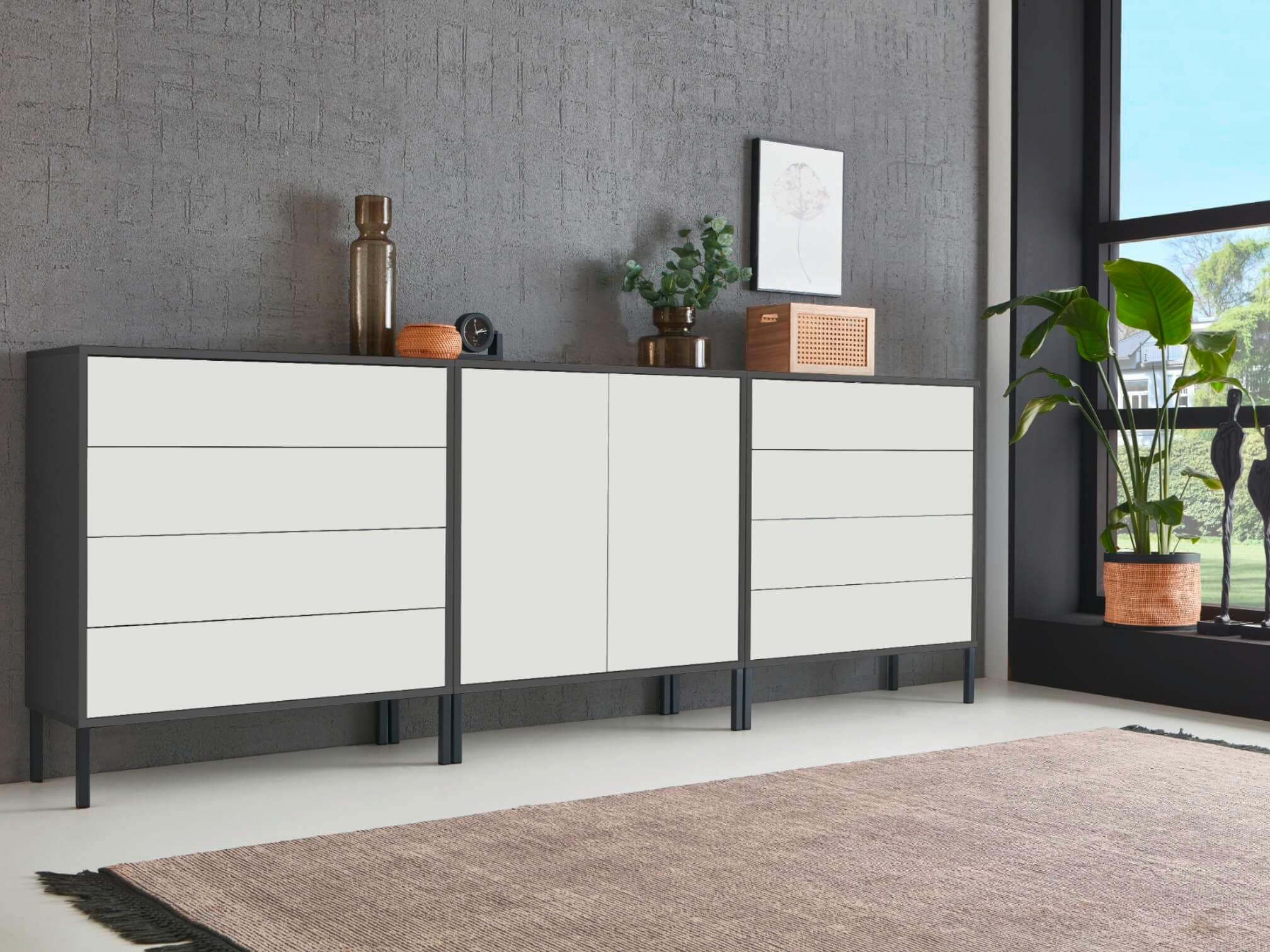 SIDEBOARD 237/86/33 cm  in Anthrazit, Weiß  - Anthrazit/Weiß, MODERN, Holzwerkstoff/Metall (237/86/33cm) - MID.YOU