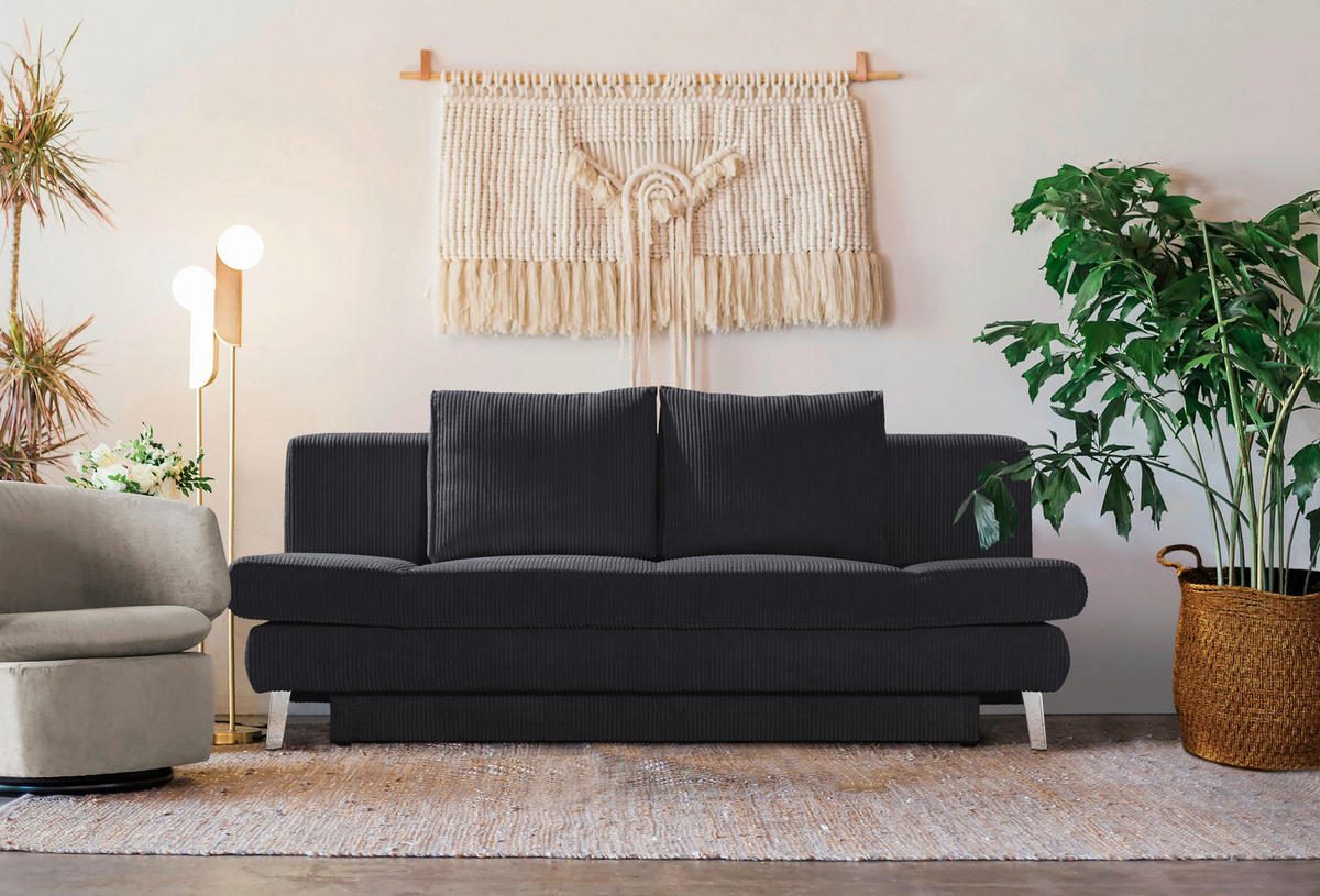 SCHLAFSOFA in Cord Dunkelgrau  - Chromfarben/Dunkelgrau, Design, Textil/Metall (200/85/90cm) - Xora