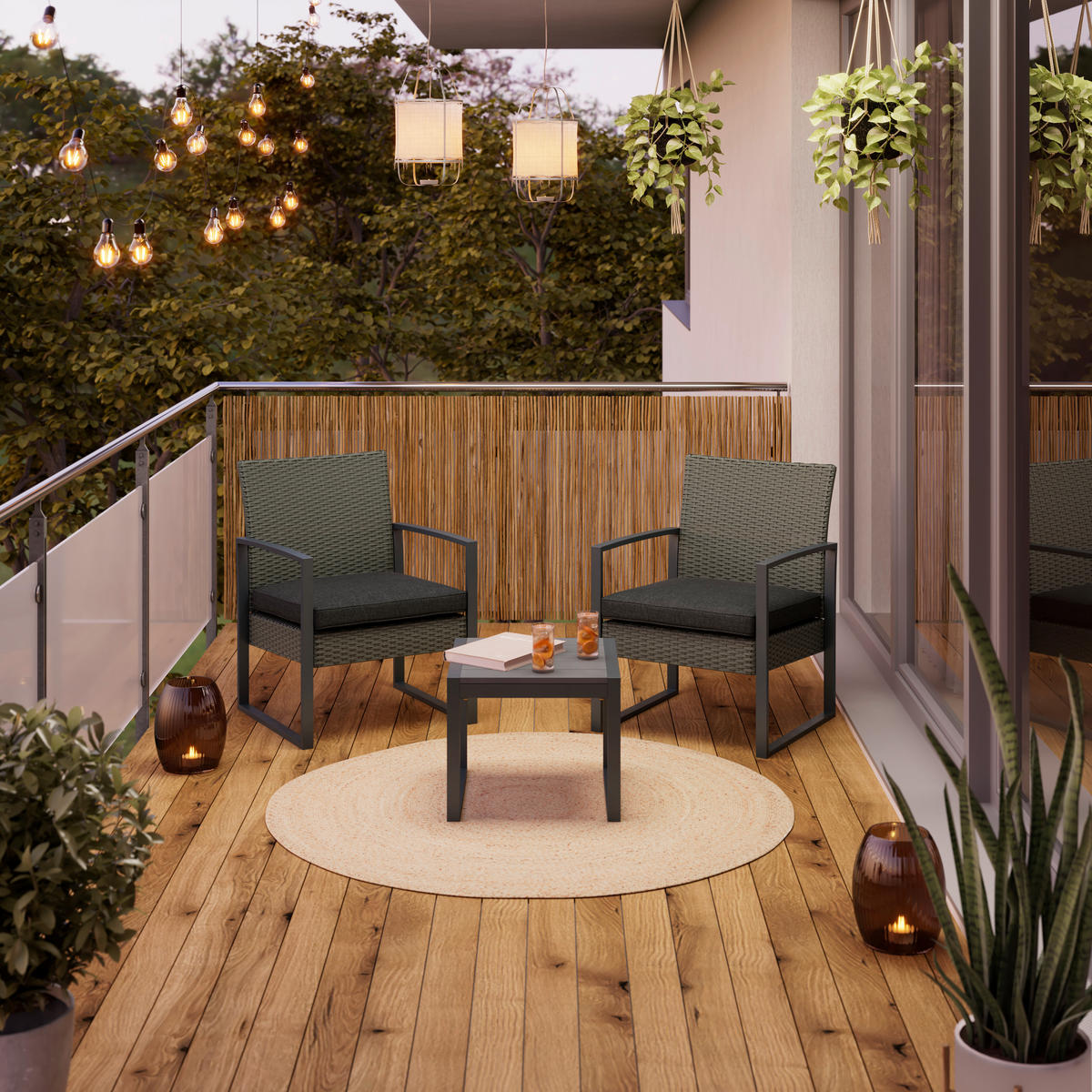 BALKONSET Grau 3-teilig  - Grau, Design, Kunststoff/Textil - Ambia Garden