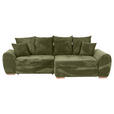 ECKSOFA Olivgrün Cord Zierkissen, Rückenkissen, Bettkasten, Schlaffunktion, Rücken echt  - Eichefarben/Olivgrün, KONVENTIONELL, Holz/Textil (276/177cm) - Carryhome