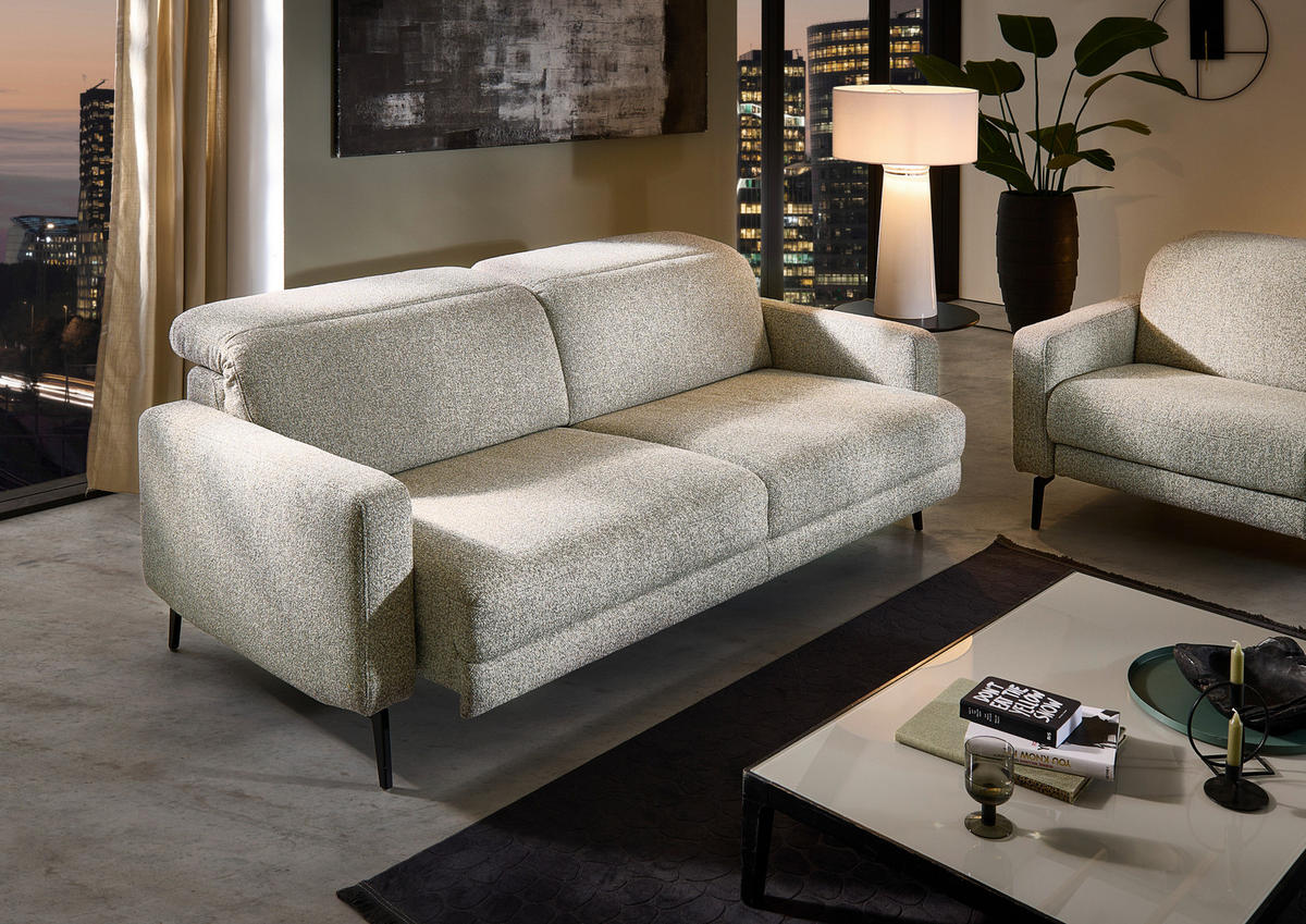 3-SITZER-SOFA Chenille Sandfarben  - Sandfarben/Schwarz, Design, Textil/Metall (210/82/107cm) - Dieter Knoll
